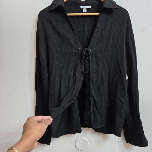 NWT Topshop Womens Black Lace-Up Blouse 8 Fairy Grunge Whimsigoth Dark Romantic - Picture 4 of 10